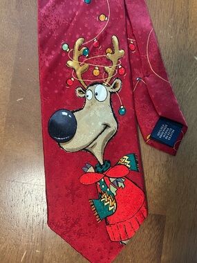 John Ashford Red Reindeer Novelty Holiday Tie